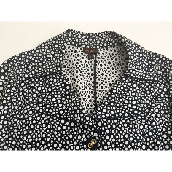 Tesori Coat L Mid-Length Cotton Navy White Dots Collar Buttons Unlined Hong Kong - Picture 4 of 11